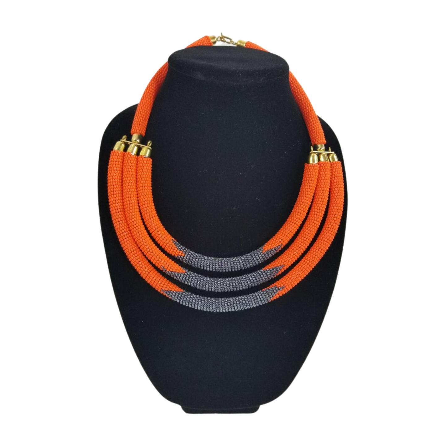 Beaded Collar Jewelry SET, Orange & Blue