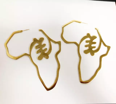 Gold Gye Nyame Africa Map Earrings