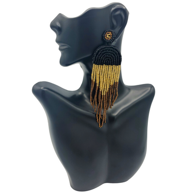 Beaded Tassel Earrings, Black