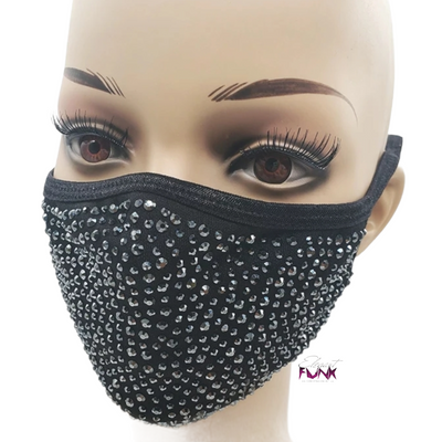 Rhinestone Face Mask, Black w/Gun Metal Color Bling