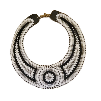Beaded Collar Jewelry SET, Black & White