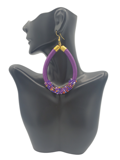 Thread Wrapped Hoop Earrings, Purple