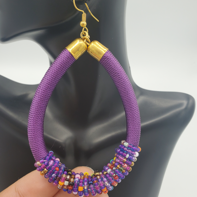 Thread Wrapped Hoop Earrings, Purple