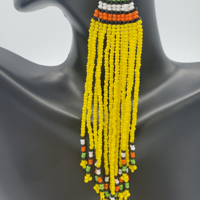 Long Beaded Tribal Earrings, Yellow